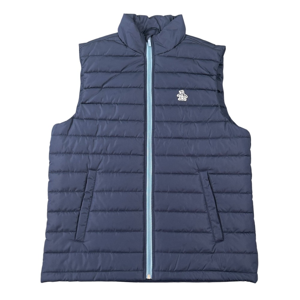 Original Penguin Mens Puffer Vest Navy Blue Quilted Sleeveless Jacket Size M